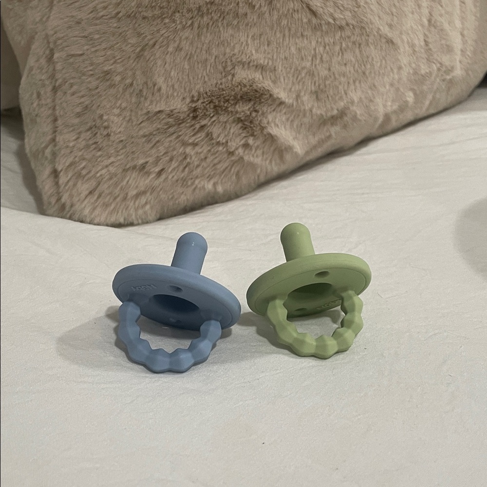 Trio of Silicone Pacifiers - Beige, Green, Blue